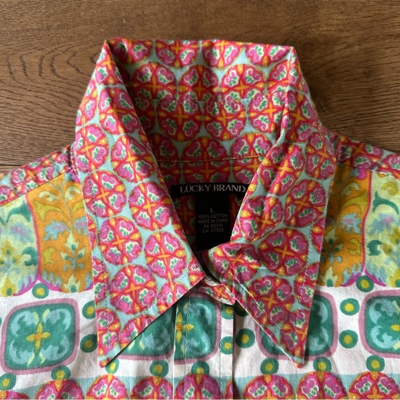 Lucky Brand 100% Cotton Button Down Shirt Bohemian Print Sz L - Picture 3 of 7